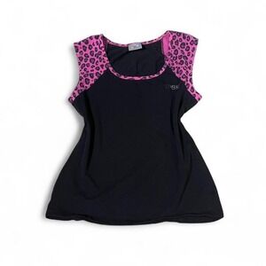 Y2K Leopard Print Short Sleeve Top Rhinestone Punk Grunge Cyber Mcbling Size 2XL